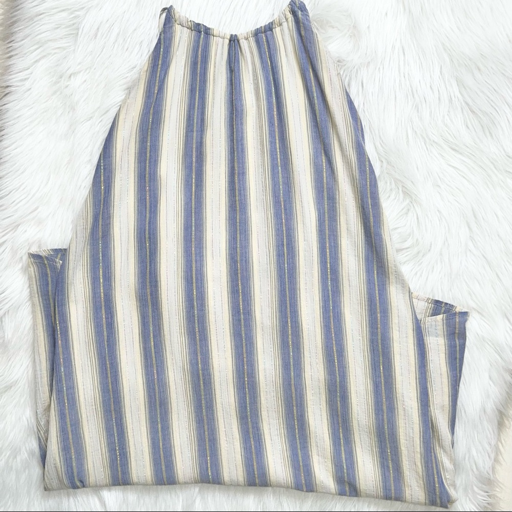SOLD-Urban Outfitters Striped Chambray and Cream Midi Halter SunDress - Picture 12 of 15